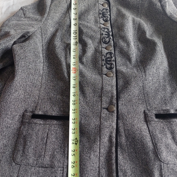 Tan Jay  Gray Tweed Jacket Women’s 18  Blazer with Black Velvet Trim - Picture 9 of 11